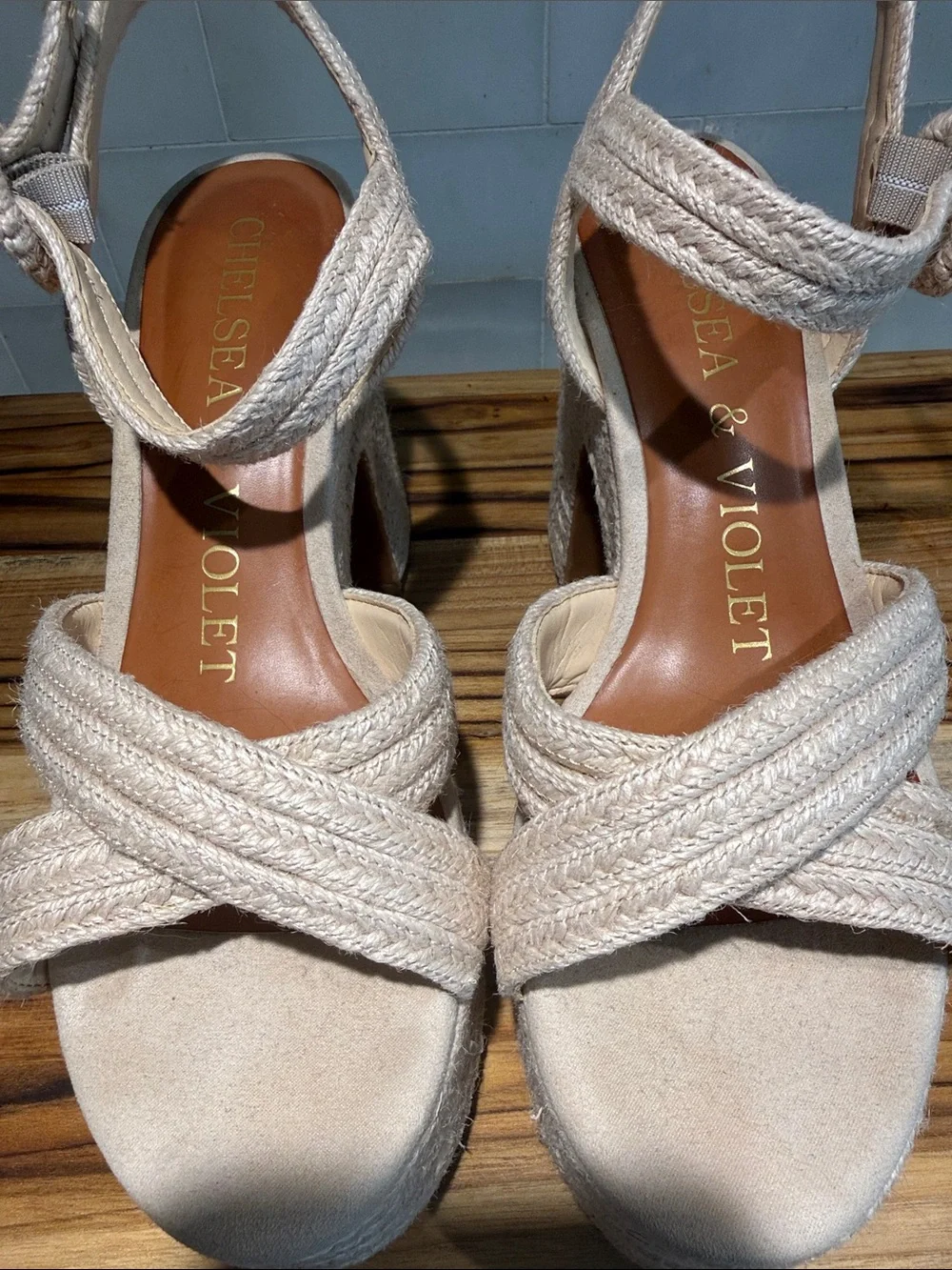 Chelsea & Violet Beige Braided Platform Sandals